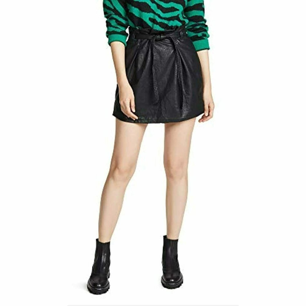New Free People Womens sz 6 Faux Leather Payton Paperbag Miniskirt Black NWT